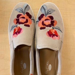 Embroidered suede slip-ons size 8